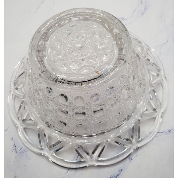 Vintage Imperial Clear Glass Button Open Lace Candy Bowl - Picture 6 of 11